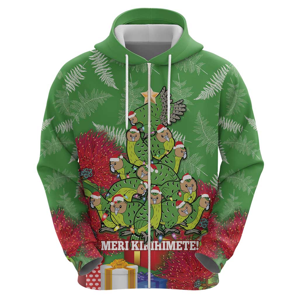 Kakapo New Zealand Christmas Hoodie Meri Kirihimete Pohutukawa - Green Color - Vibe Hoodie Shop
