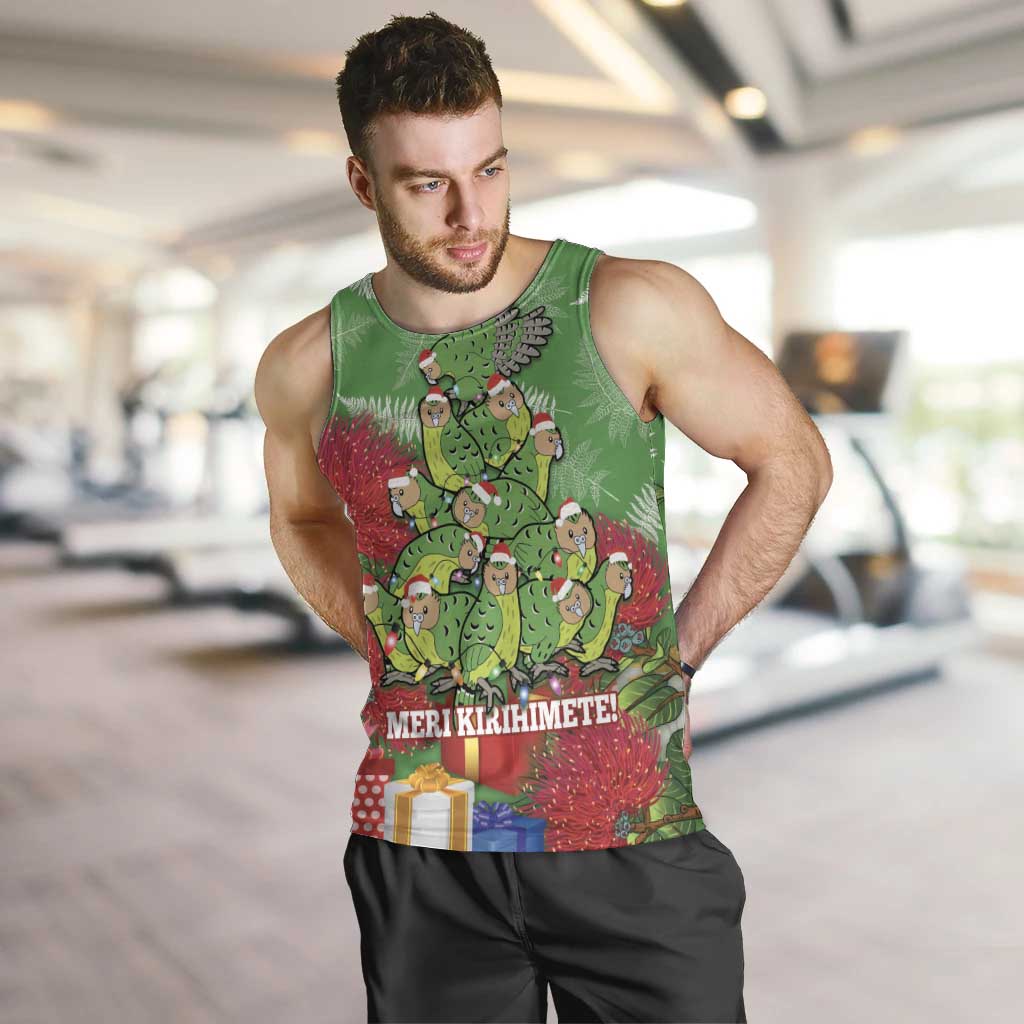 Kakapo New Zealand Christmas Men Tank Top Meri Kirihimete Pohutukawa - Green Color - Vibe Hoodie Shop