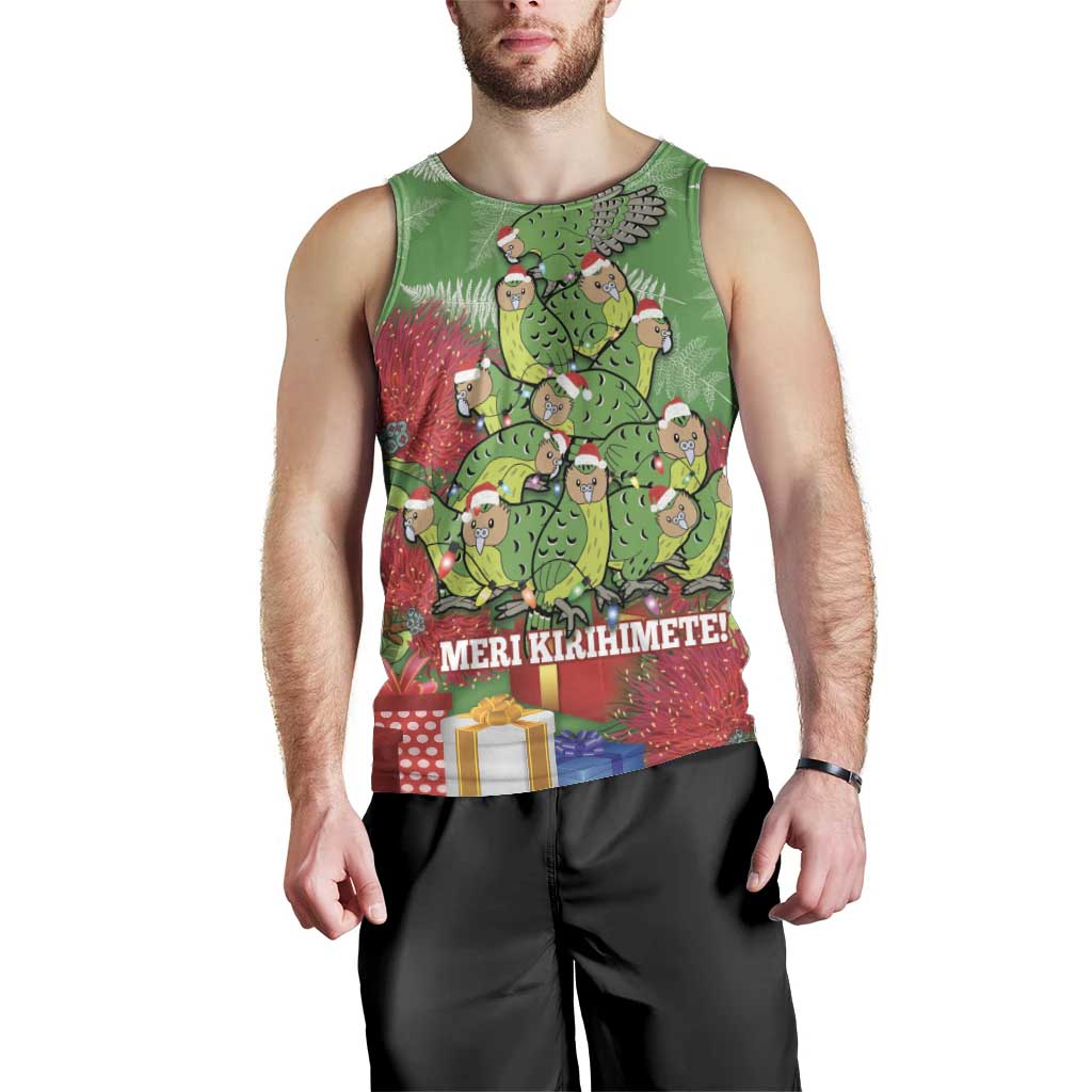 Kakapo New Zealand Christmas Men Tank Top Meri Kirihimete Pohutukawa - Green Color - Vibe Hoodie Shop