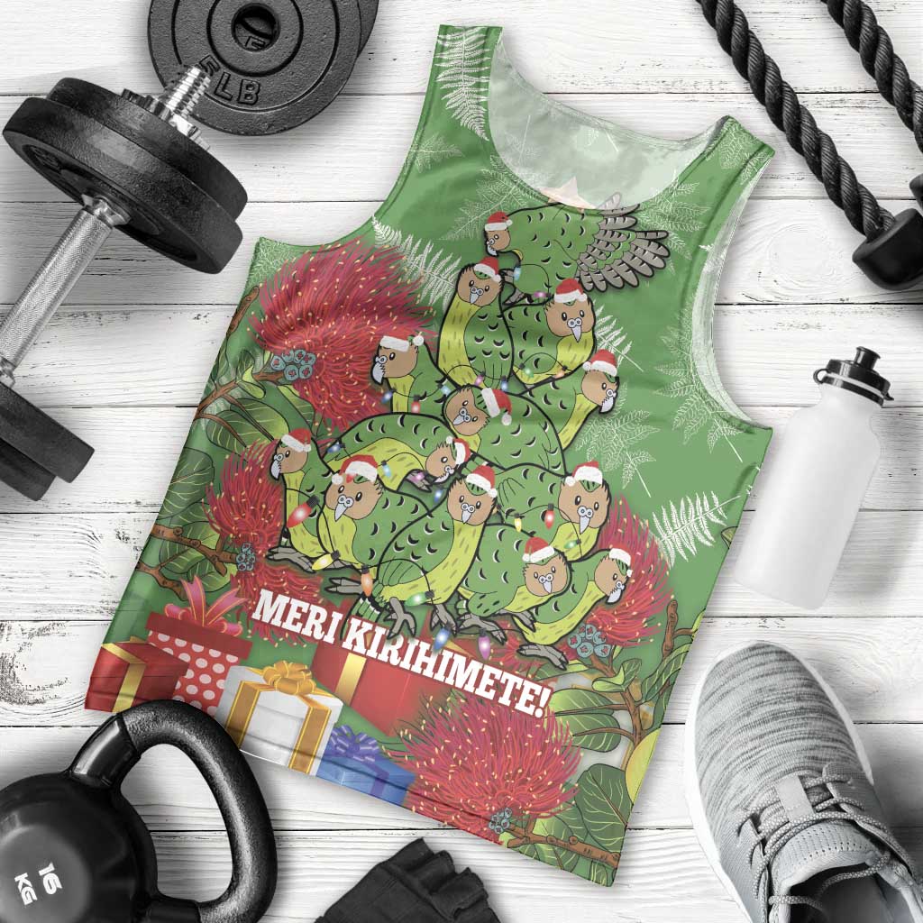 Kakapo New Zealand Christmas Men Tank Top Meri Kirihimete Pohutukawa - Green Color - Vibe Hoodie Shop
