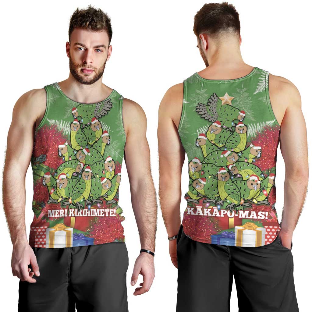 Kakapo New Zealand Christmas Men Tank Top Meri Kirihimete Pohutukawa - Green Color - Vibe Hoodie Shop