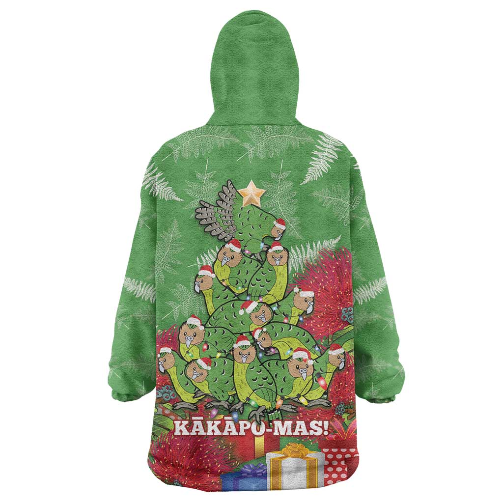 Kakapo New Zealand Christmas Wearable Blanket Hoodie Meri Kirihimete Pohutukawa - Green Color - Vibe Hoodie Shop