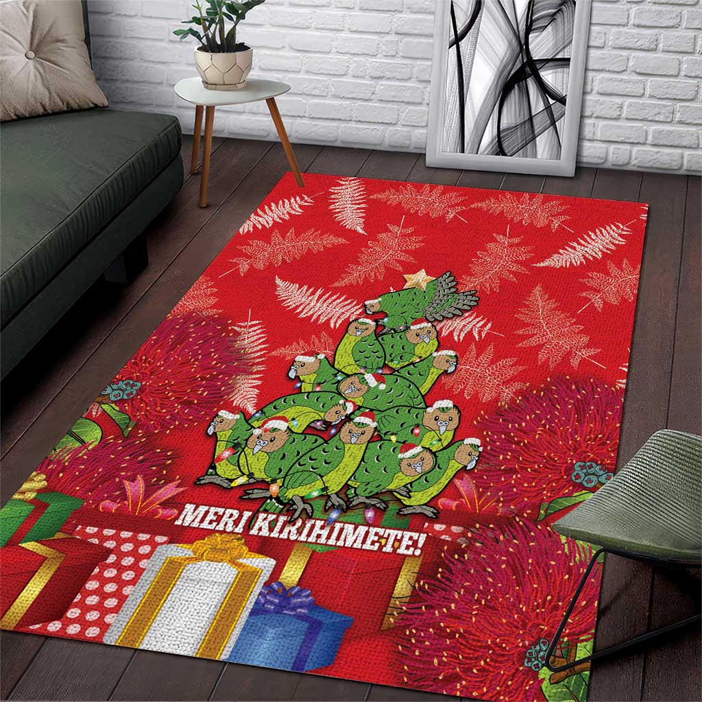 Kakapo New Zealand Christmas Area Rug Meri Kirihimete Pohutukawa - Red Color - Vibe Hoodie Shop