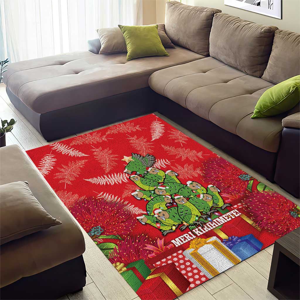 Kakapo New Zealand Christmas Area Rug Meri Kirihimete Pohutukawa - Red Color - Vibe Hoodie Shop