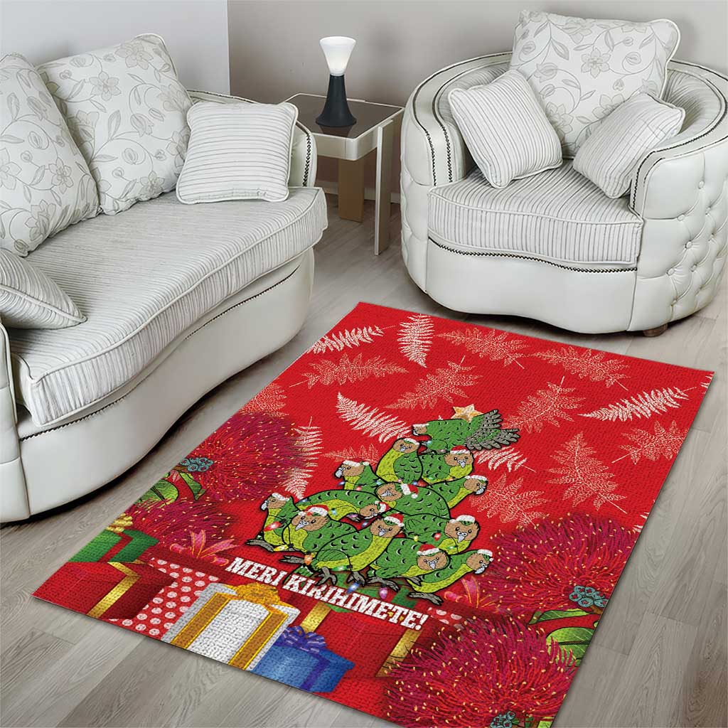 Kakapo New Zealand Christmas Area Rug Meri Kirihimete Pohutukawa - Red Color - Vibe Hoodie Shop