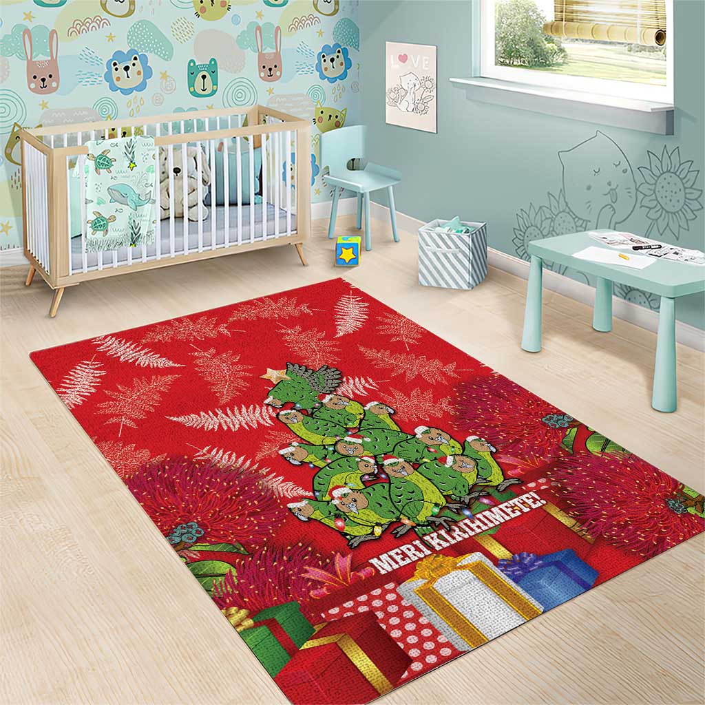 Kakapo New Zealand Christmas Area Rug Meri Kirihimete Pohutukawa - Red Color - Vibe Hoodie Shop