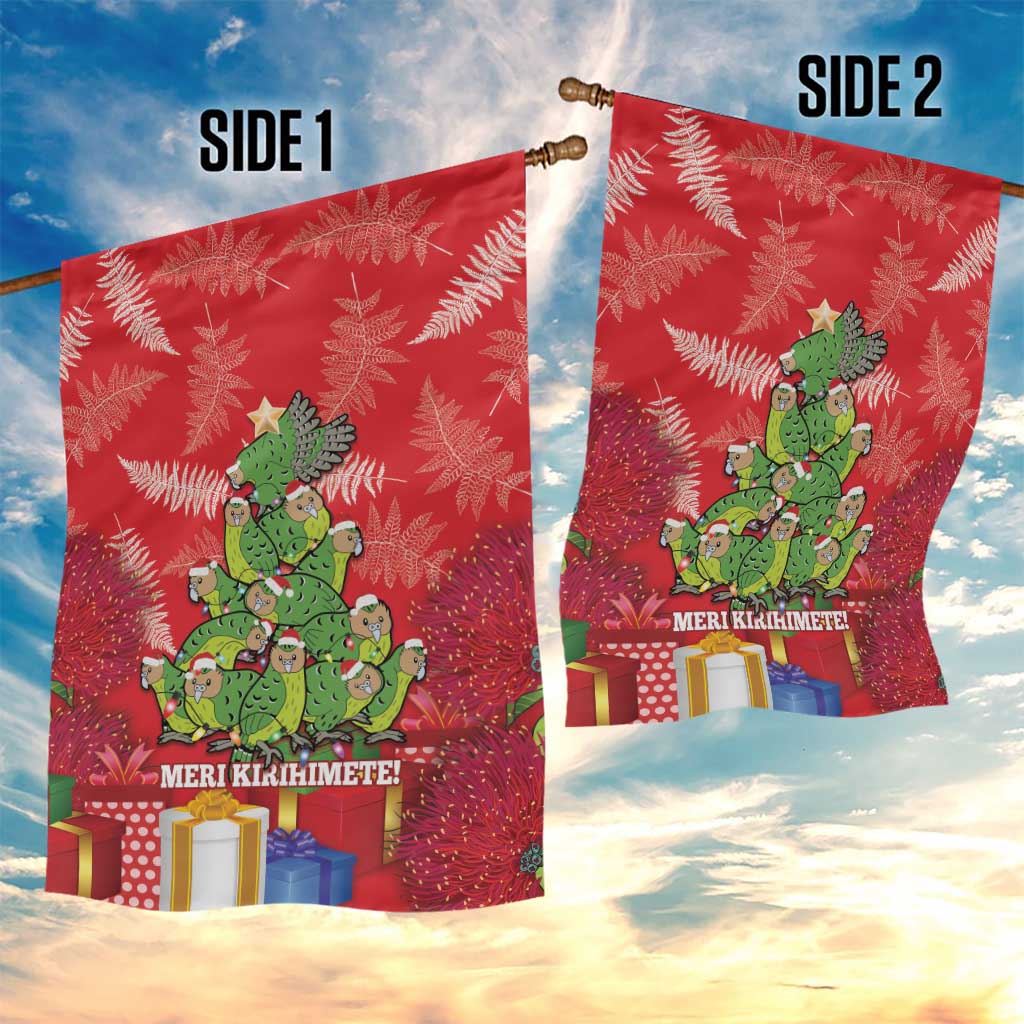 Kakapo New Zealand Christmas Garden Flag Meri Kirihimete Pohutukawa - Red Color - Vibe Hoodie Shop