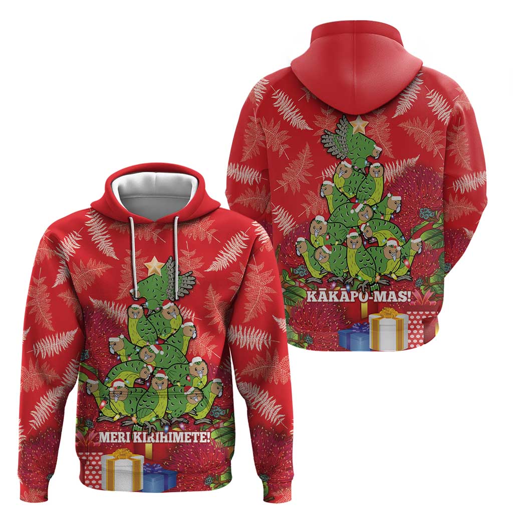 Kakapo New Zealand Christmas Hoodie Meri Kirihimete Pohutukawa - Red Color - Vibe Hoodie Shop