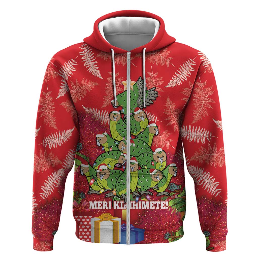 Kakapo New Zealand Christmas Hoodie Meri Kirihimete Pohutukawa - Red Color - Vibe Hoodie Shop