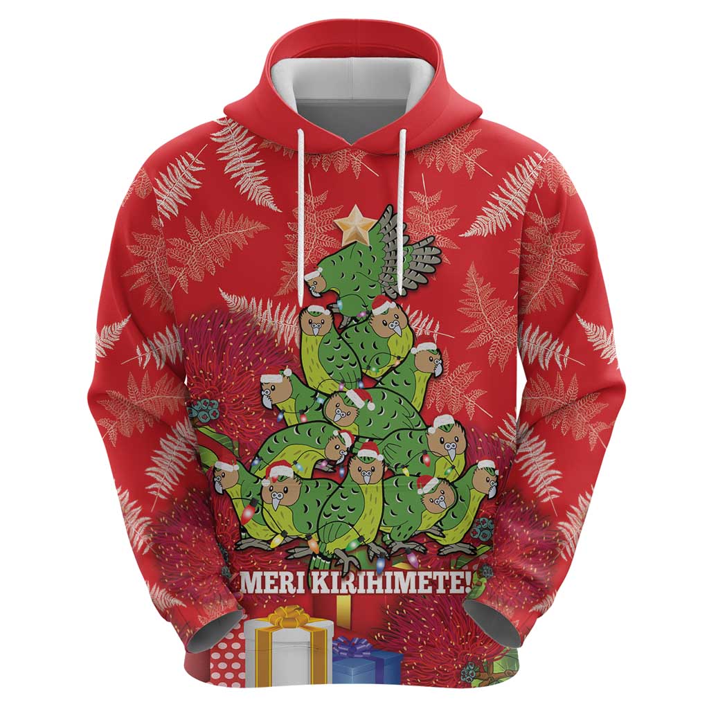 Kakapo New Zealand Christmas Hoodie Meri Kirihimete Pohutukawa - Red Color - Vibe Hoodie Shop