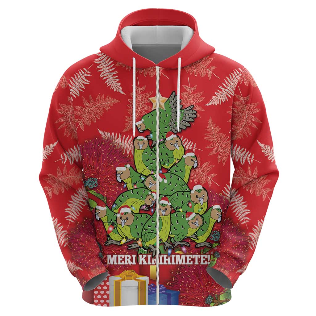 Kakapo New Zealand Christmas Hoodie Meri Kirihimete Pohutukawa - Red Color - Vibe Hoodie Shop