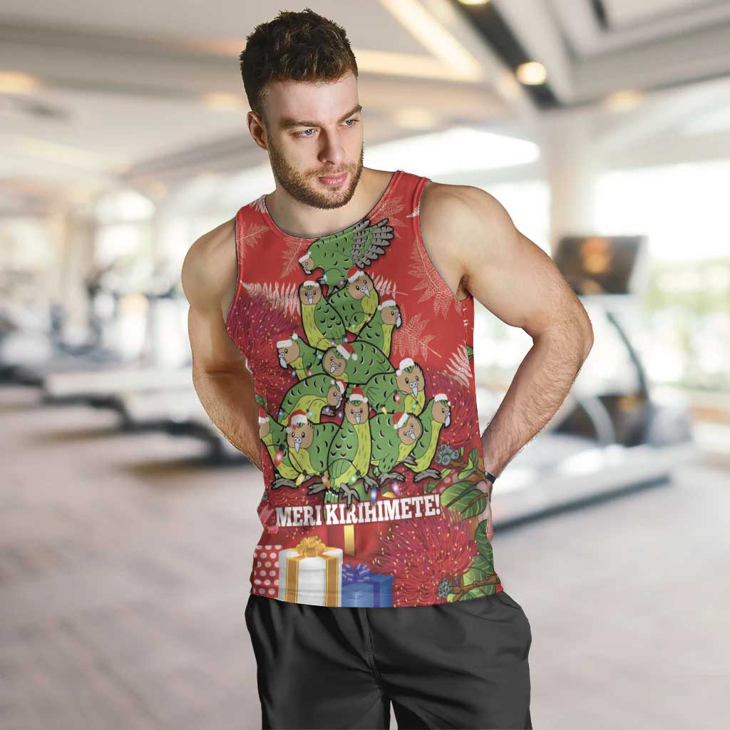 Kakapo New Zealand Christmas Men Tank Top Meri Kirihimete Pohutukawa - Red Color - Vibe Hoodie Shop