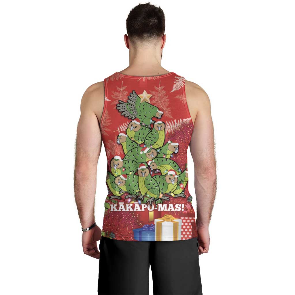 Kakapo New Zealand Christmas Men Tank Top Meri Kirihimete Pohutukawa - Red Color - Vibe Hoodie Shop