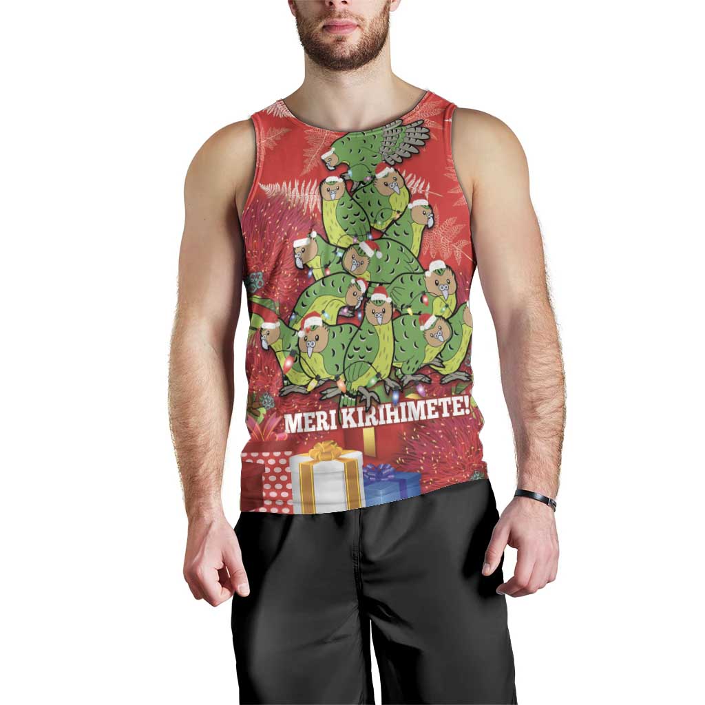 Kakapo New Zealand Christmas Men Tank Top Meri Kirihimete Pohutukawa - Red Color - Vibe Hoodie Shop
