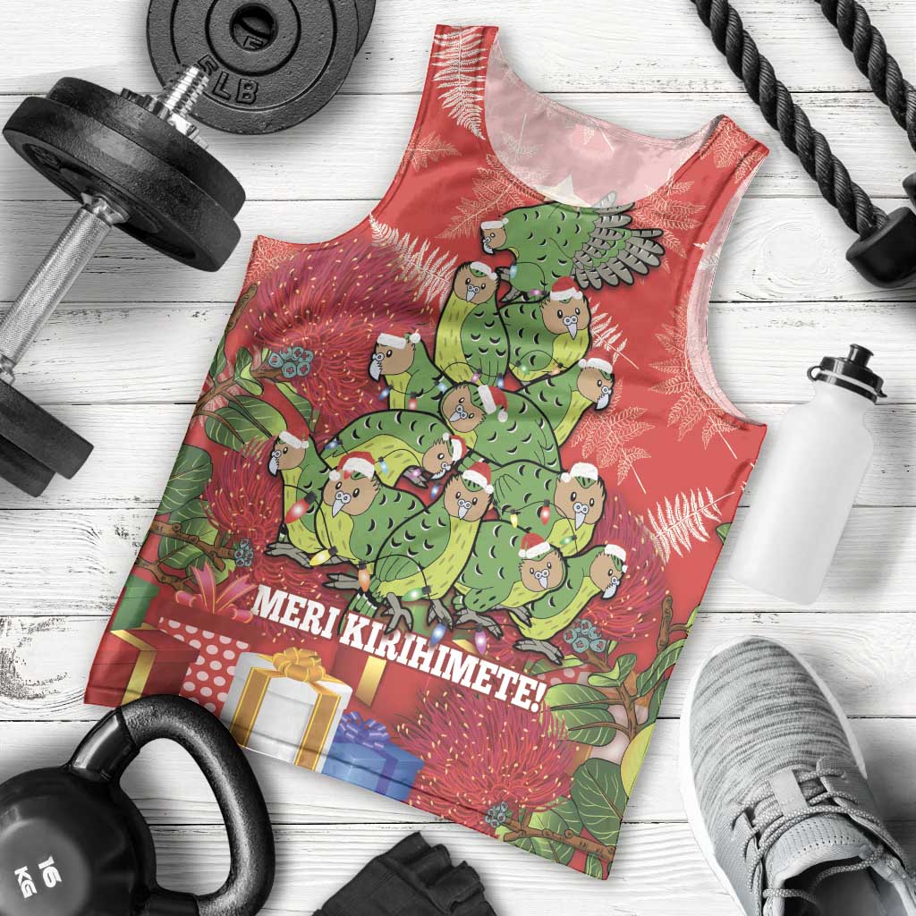 Kakapo New Zealand Christmas Men Tank Top Meri Kirihimete Pohutukawa - Red Color - Vibe Hoodie Shop