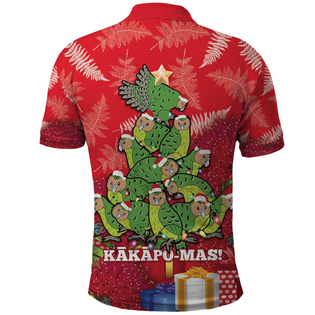 Kakapo New Zealand Christmas Polo Shirt Meri Kirihimete Pohutukawa - Red Color - Vibe Hoodie Shop