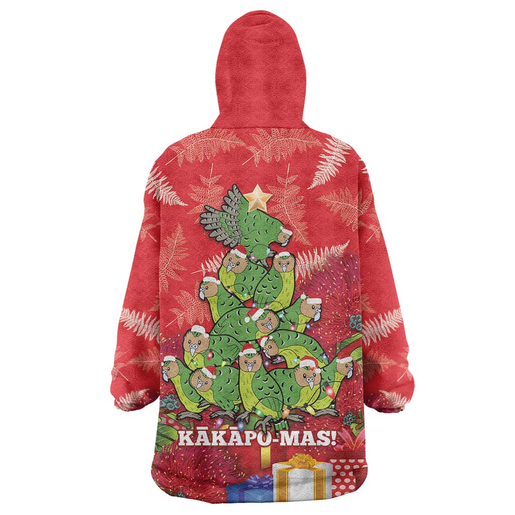 Kakapo New Zealand Christmas Wearable Blanket Hoodie Meri Kirihimete Pohutukawa - Red Color - Vibe Hoodie Shop