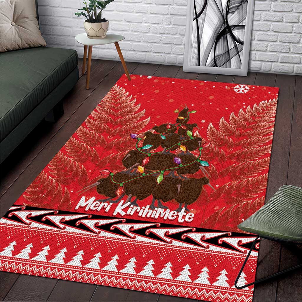 Kiwi New Zealand Christmas Area Rug Meri Kirihimete Silver Fern - Red Color - Vibe Hoodie Shop