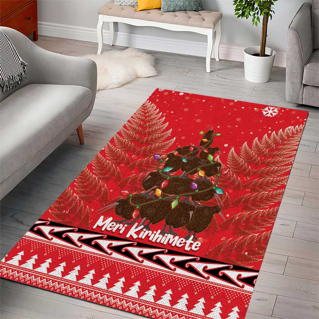 Kiwi New Zealand Christmas Area Rug Meri Kirihimete Silver Fern - Red Color - Vibe Hoodie Shop