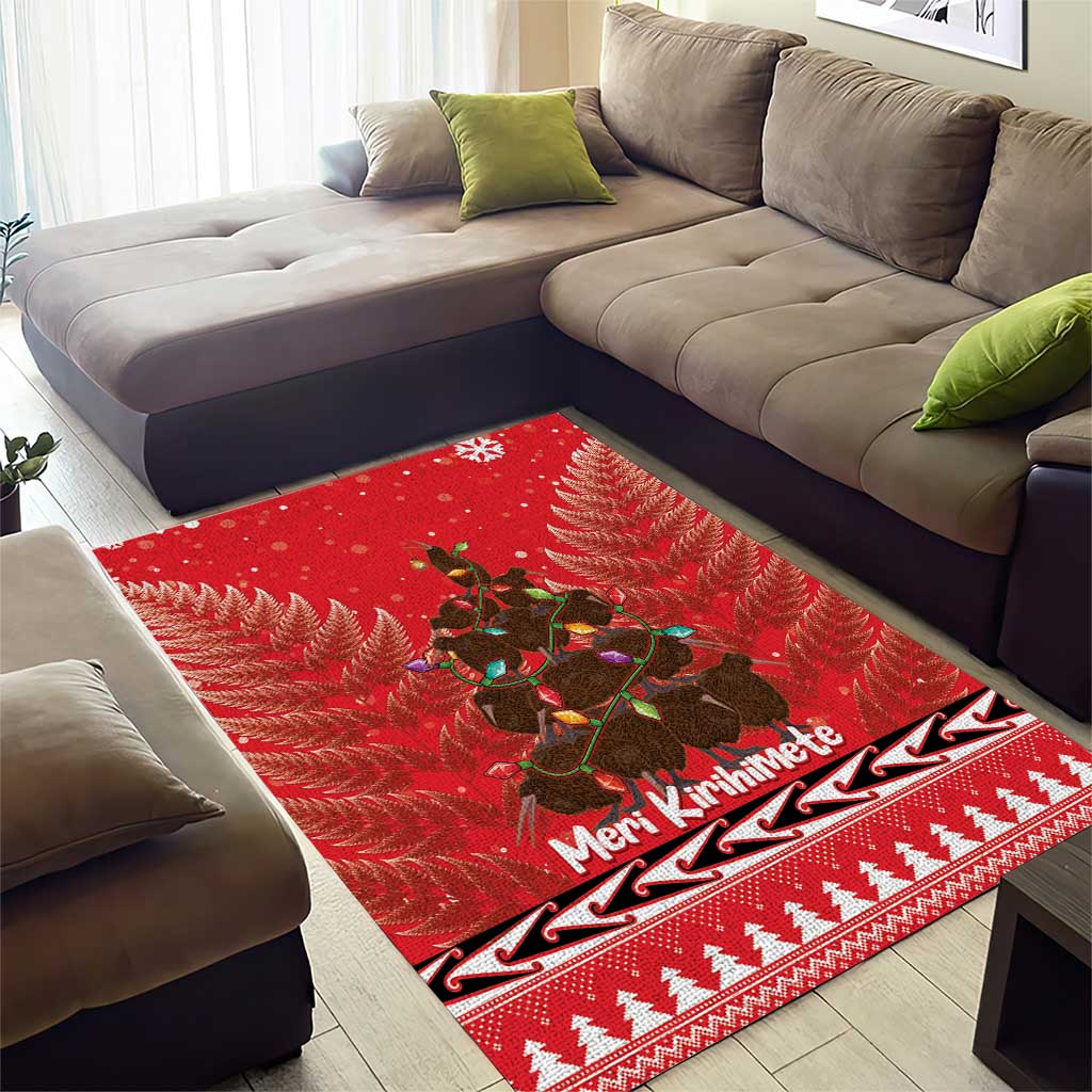 Kiwi New Zealand Christmas Area Rug Meri Kirihimete Silver Fern - Red Color - Vibe Hoodie Shop