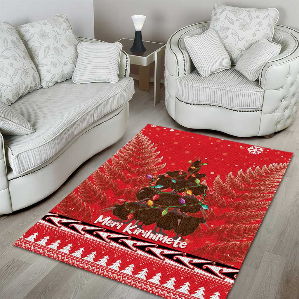 Kiwi New Zealand Christmas Area Rug Meri Kirihimete Silver Fern - Red Color - Vibe Hoodie Shop