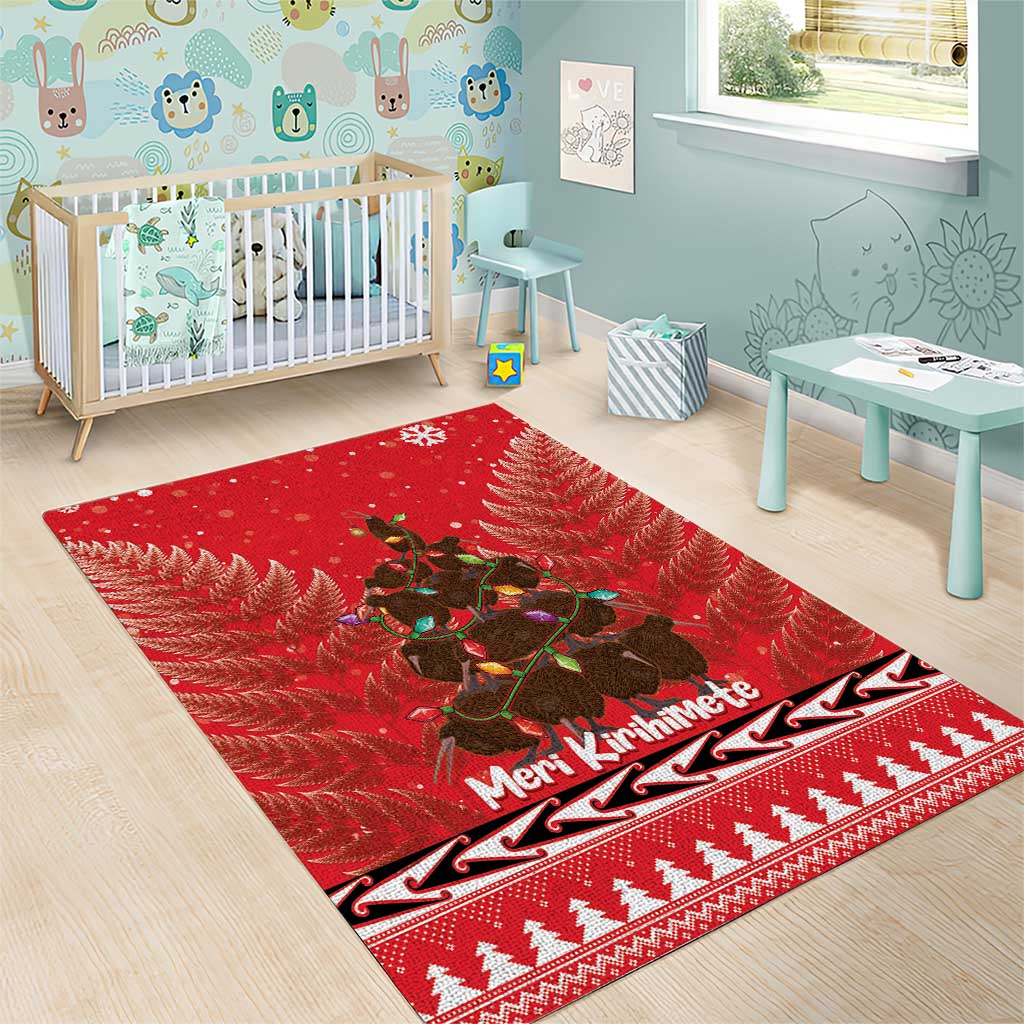 Kiwi New Zealand Christmas Area Rug Meri Kirihimete Silver Fern - Red Color - Vibe Hoodie Shop