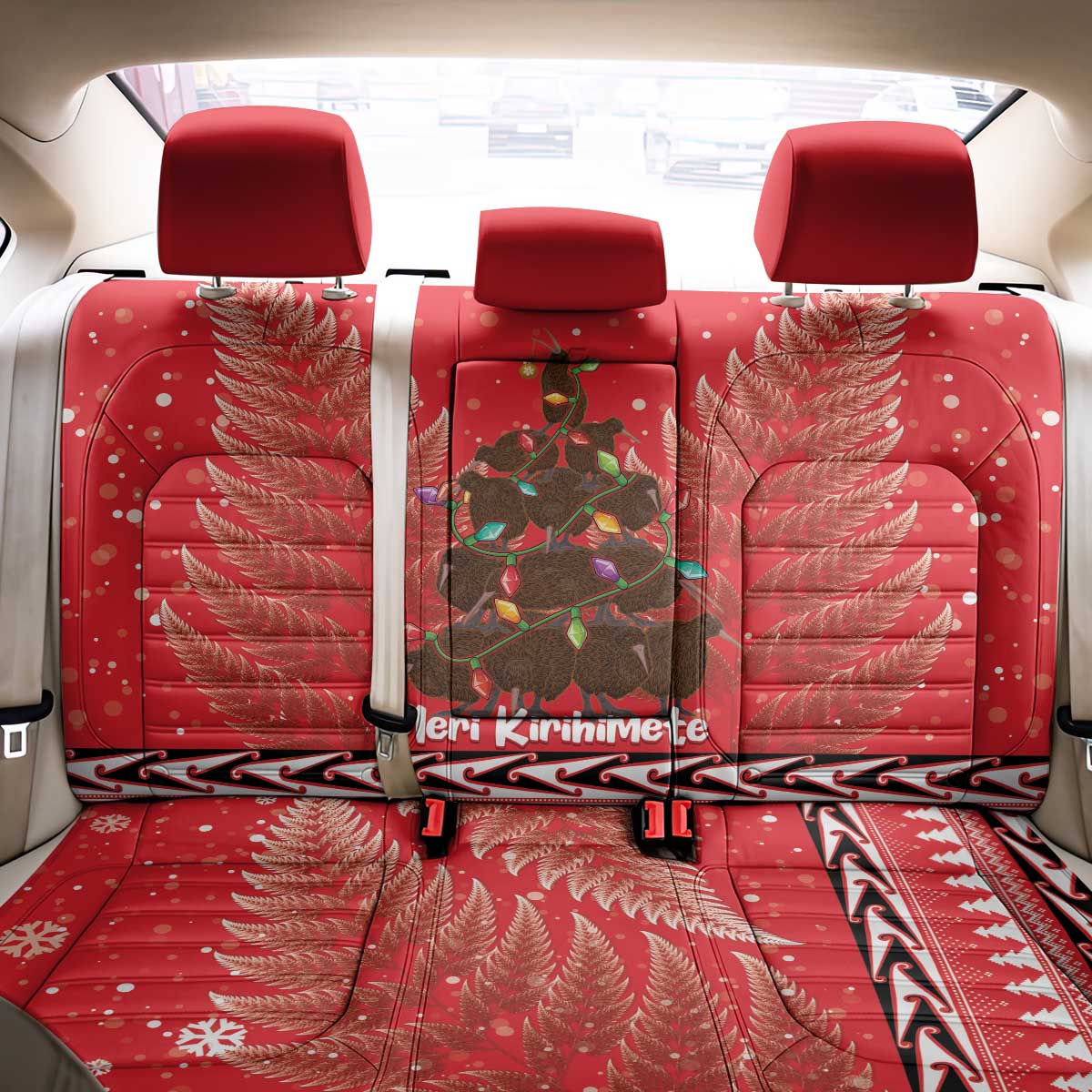 Kiwi New Zealand Christmas Back Car Seat Cover Meri Kirihimete Silver Fern - Red Color