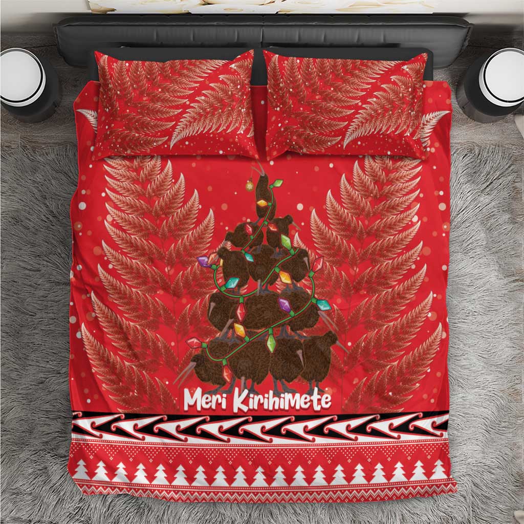 Kiwi New Zealand Christmas Bedding Set Meri Kirihimete Silver Fern - Red Color - Vibe Hoodie Shop