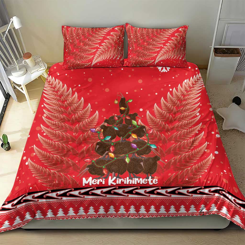 Kiwi New Zealand Christmas Bedding Set Meri Kirihimete Silver Fern - Red Color - Vibe Hoodie Shop