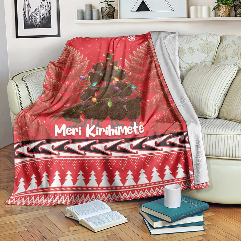 Kiwi New Zealand Christmas Blanket Meri Kirihimete Silver Fern - Red Color - Vibe Hoodie Shop