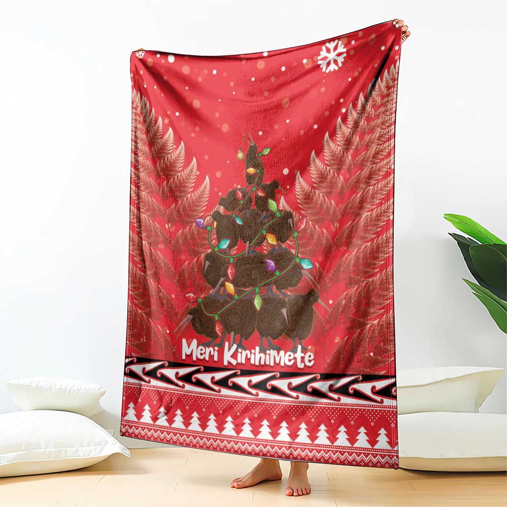 Kiwi New Zealand Christmas Blanket Meri Kirihimete Silver Fern - Red Color - Vibe Hoodie Shop