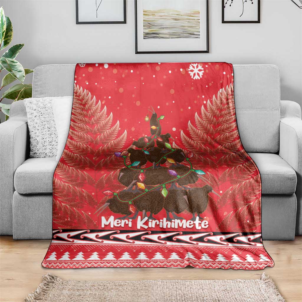 Kiwi New Zealand Christmas Blanket Meri Kirihimete Silver Fern - Red Color - Vibe Hoodie Shop