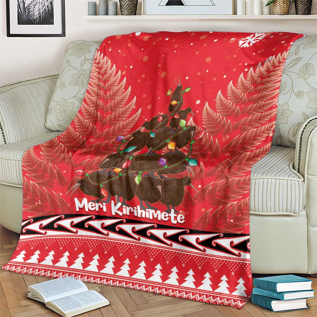 Kiwi New Zealand Christmas Blanket Meri Kirihimete Silver Fern - Red Color - Vibe Hoodie Shop