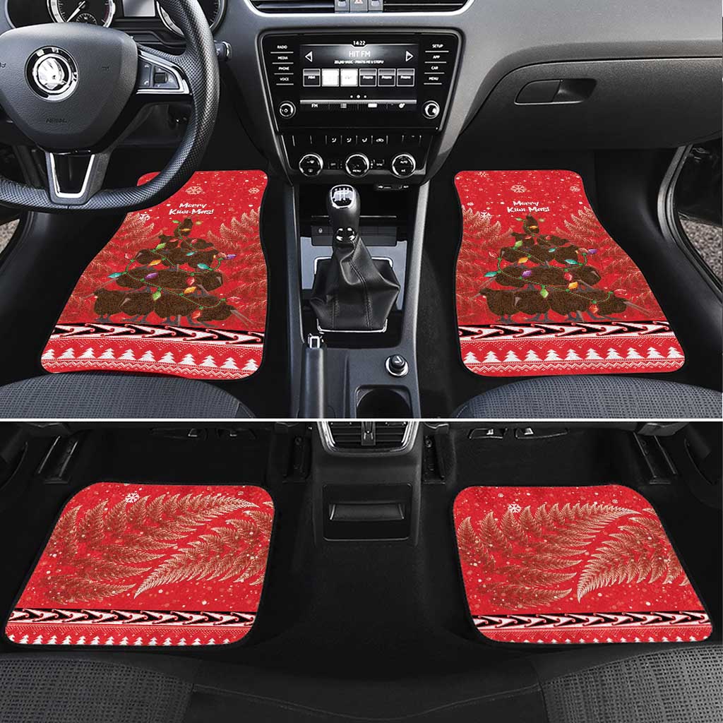 Kiwi New Zealand Christmas Car Mats Meri Kirihimete Silver Fern - Red Color