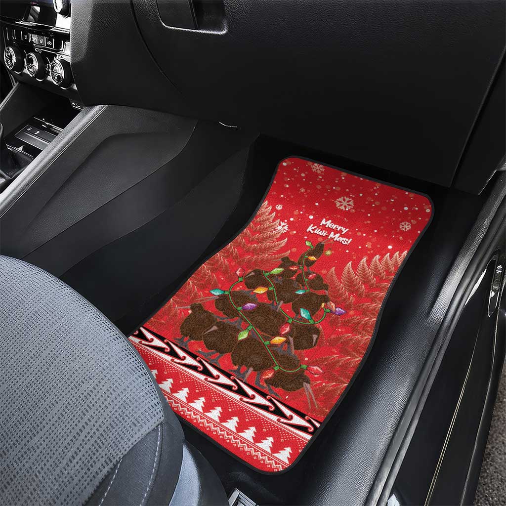 Kiwi New Zealand Christmas Car Mats Meri Kirihimete Silver Fern - Red Color