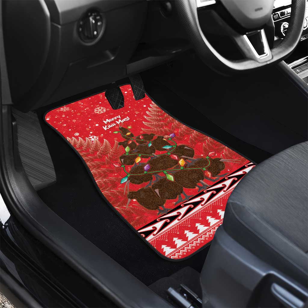 Kiwi New Zealand Christmas Car Mats Meri Kirihimete Silver Fern - Red Color