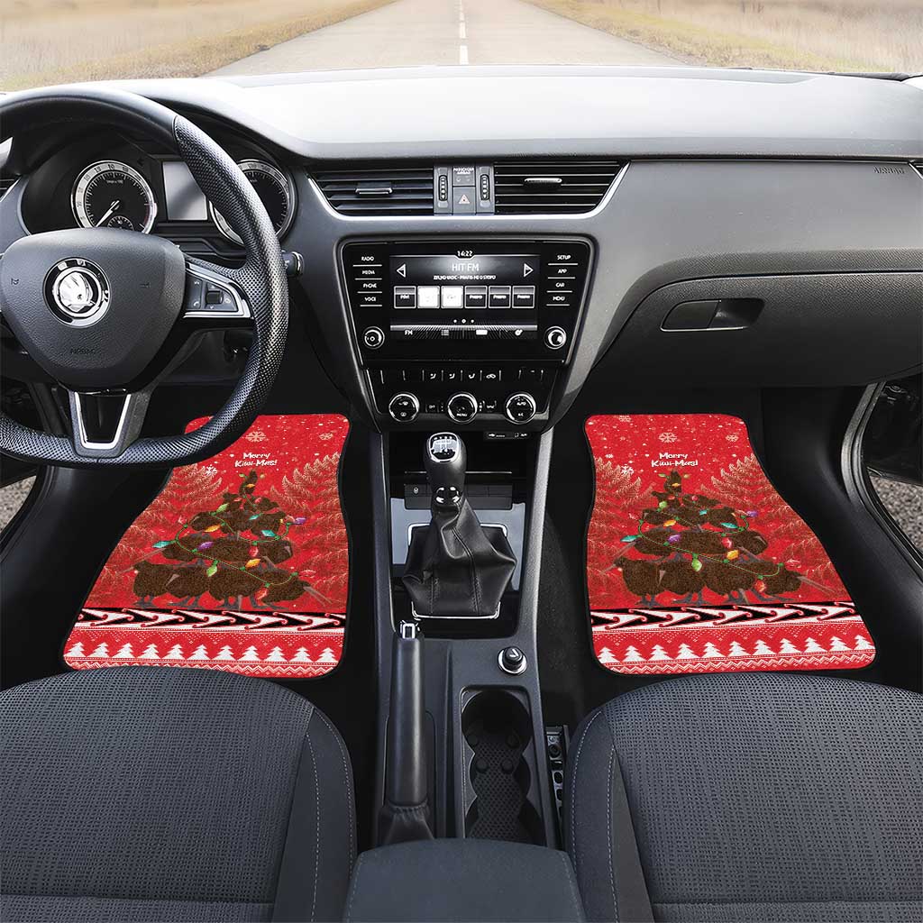 Kiwi New Zealand Christmas Car Mats Meri Kirihimete Silver Fern - Red Color