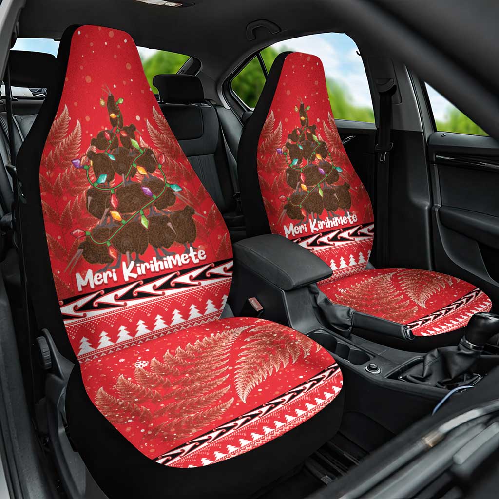 Kiwi New Zealand Christmas Car Seat Cover Meri Kirihimete Silver Fern - Red Color - Vibe Hoodie Shop