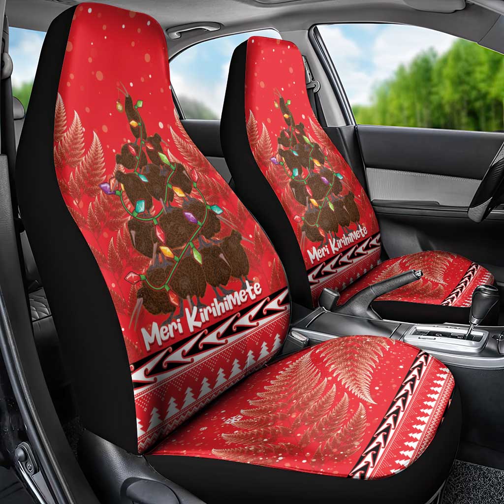 Kiwi New Zealand Christmas Car Seat Cover Meri Kirihimete Silver Fern - Red Color - Vibe Hoodie Shop