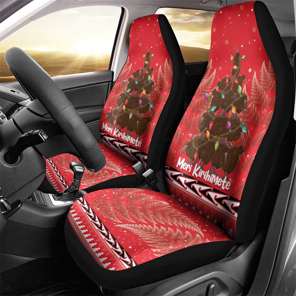 Kiwi New Zealand Christmas Car Seat Cover Meri Kirihimete Silver Fern - Red Color - Vibe Hoodie Shop