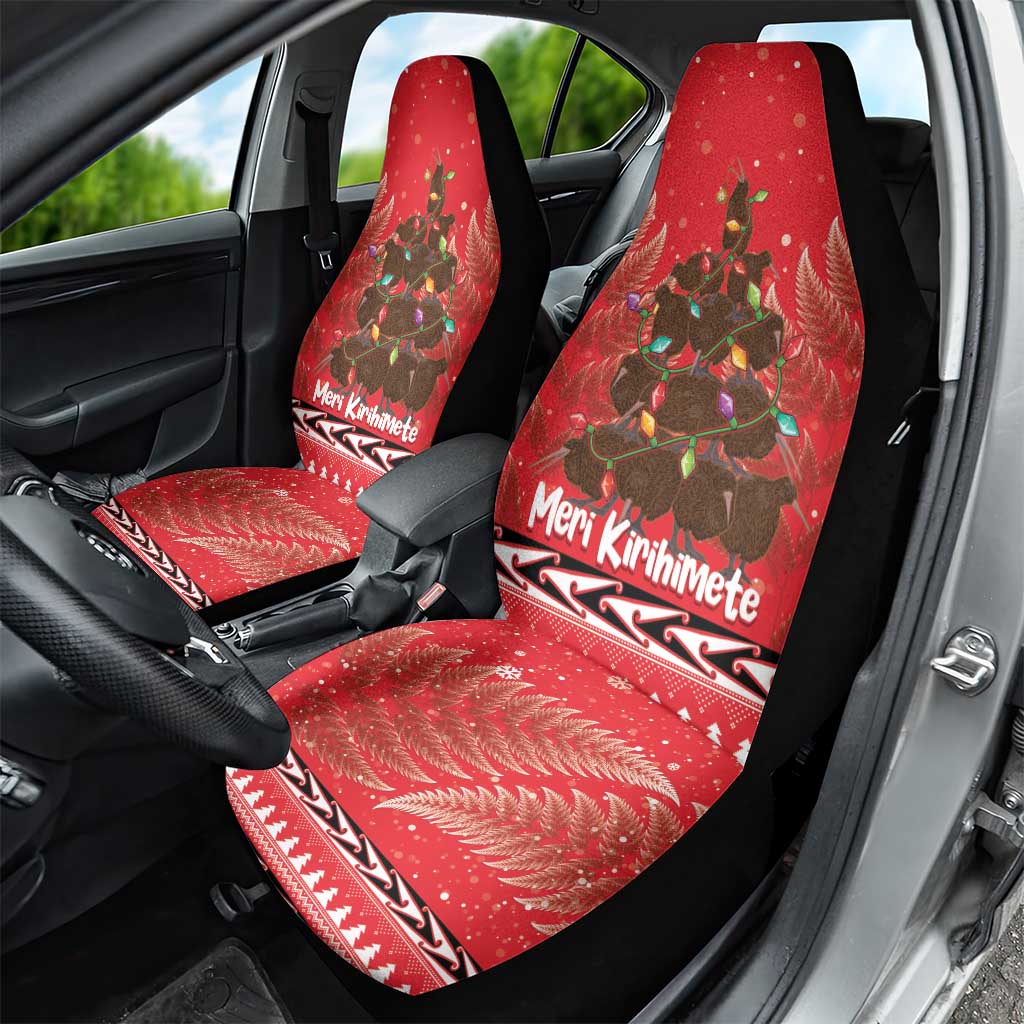 Kiwi New Zealand Christmas Car Seat Cover Meri Kirihimete Silver Fern - Red Color - Vibe Hoodie Shop