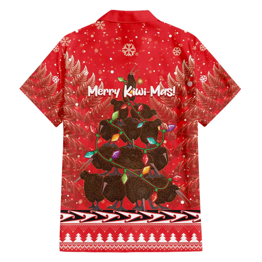 Kiwi New Zealand Christmas Family Matching Long Sleeve Bodycon Dress and Hawaiian Shirt Meri Kirihimete Silver Fern - Red Color