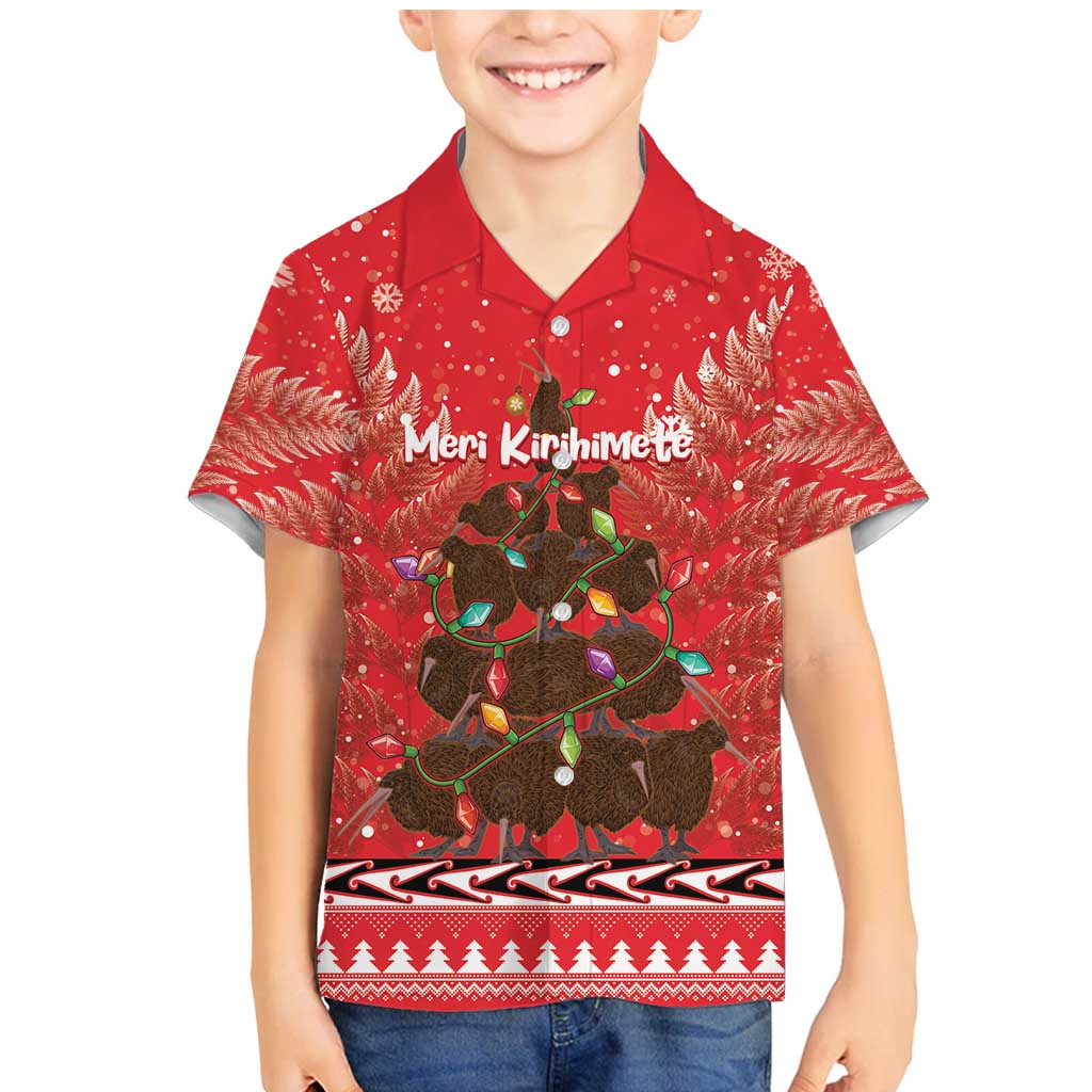 Kiwi New Zealand Christmas Family Matching Mermaid Dress and Hawaiian Shirt Meri Kirihimete Silver Fern - Red Color