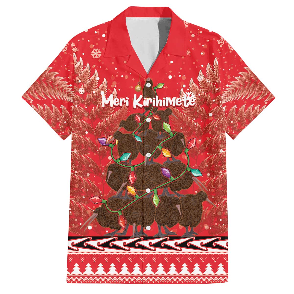 Kiwi New Zealand Christmas Family Matching Off The Shoulder Long Sleeve Dress and Hawaiian Shirt Meri Kirihimete Silver Fern - Red Color