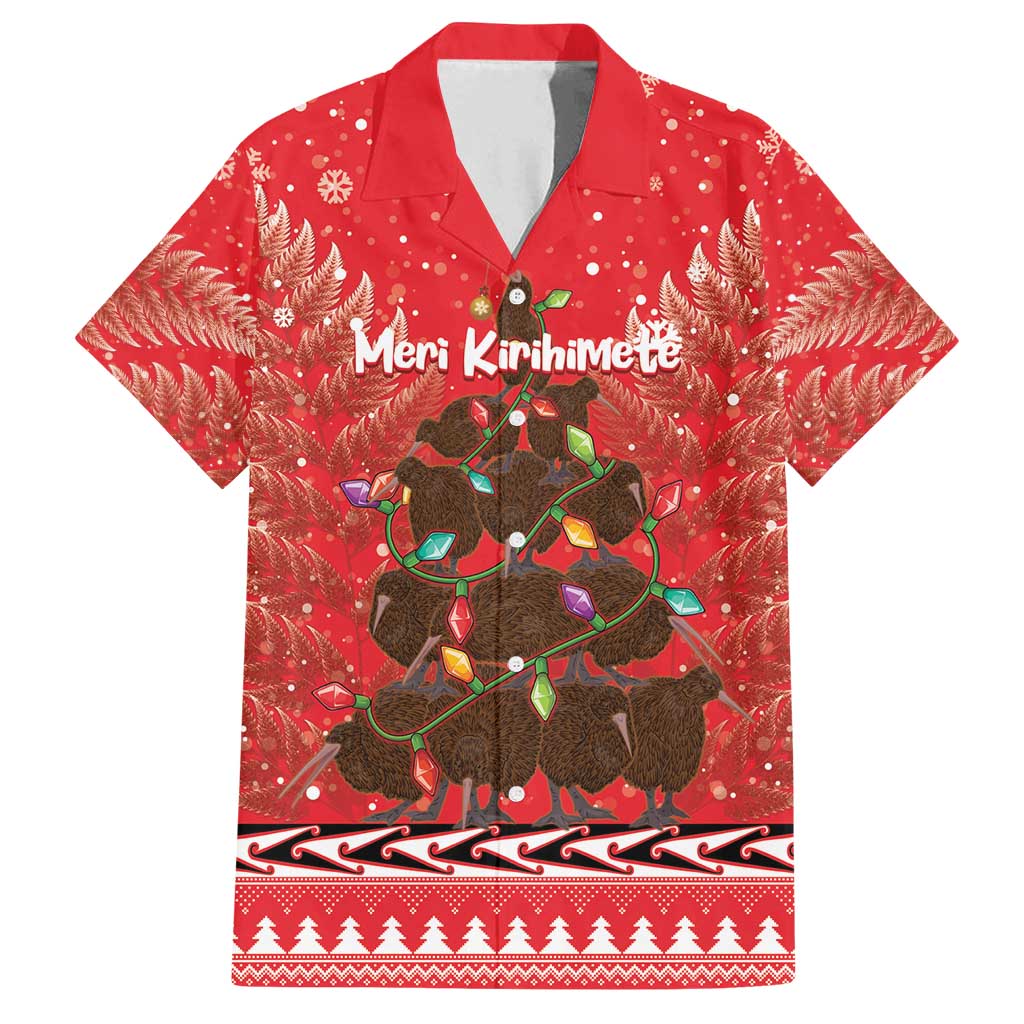 Kiwi New Zealand Christmas Family Matching Puletasi and Hawaiian Shirt Meri Kirihimete Silver Fern - Red Color