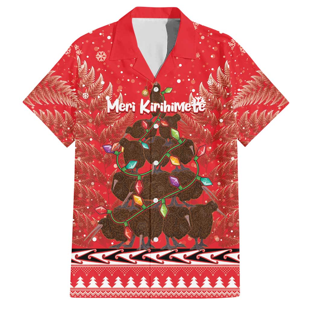 Kiwi New Zealand Christmas Family Matching Short Sleeve Bodycon Dress and Hawaiian Shirt Meri Kirihimete Silver Fern - Red Color