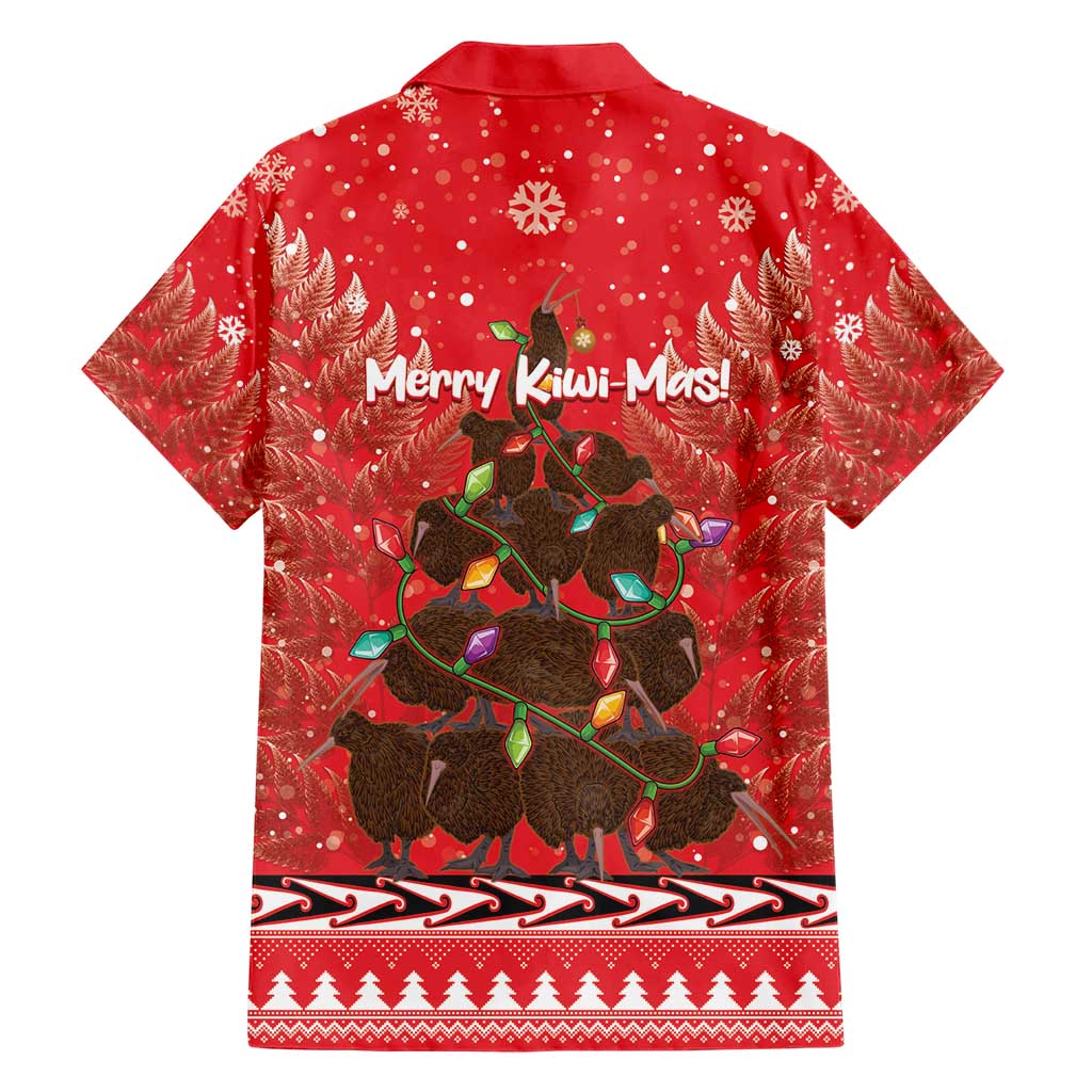 Kiwi New Zealand Christmas Family Matching Short Sleeve Bodycon Dress and Hawaiian Shirt Meri Kirihimete Silver Fern - Red Color