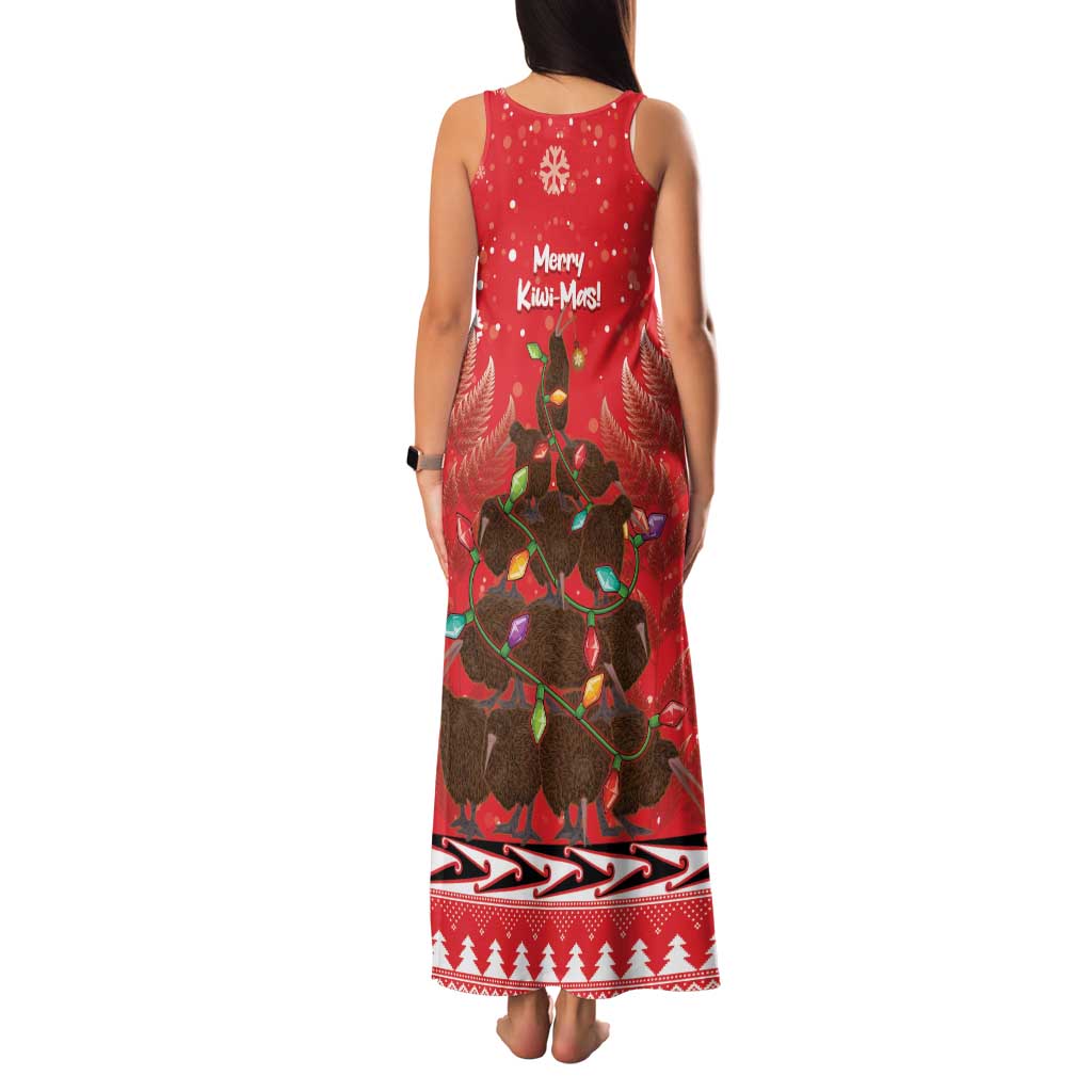 Kiwi New Zealand Christmas Family Matching Tank Maxi Dress and Hawaiian Shirt Meri Kirihimete Silver Fern - Red Color