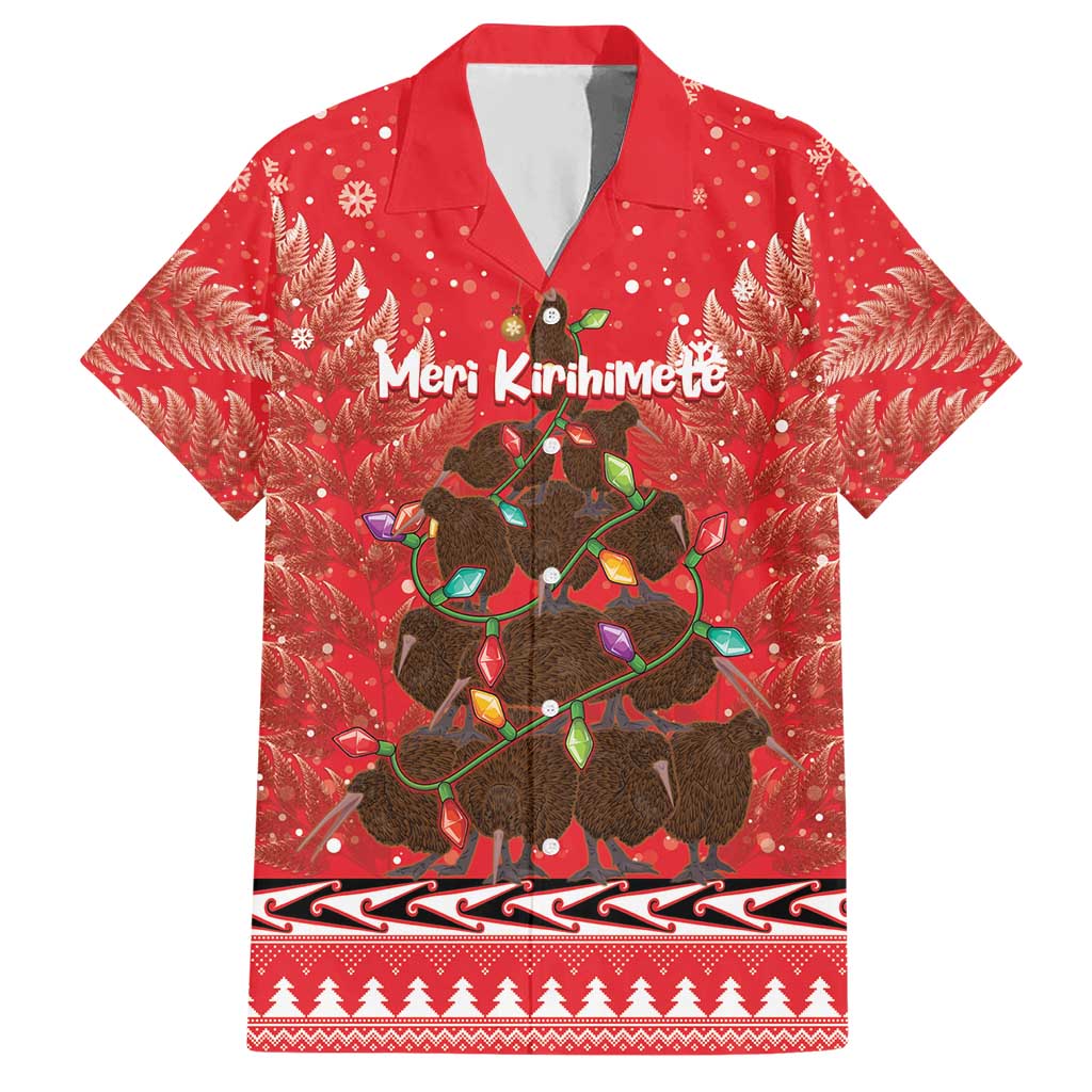 Kiwi New Zealand Christmas Hawaiian Shirt Meri Kirihimete Silver Fern - Red Color - Vibe Hoodie Shop