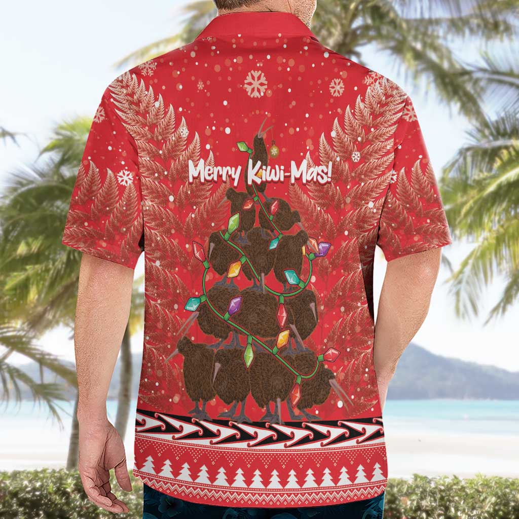 Kiwi New Zealand Christmas Hawaiian Shirt Meri Kirihimete Silver Fern - Red Color - Vibe Hoodie Shop